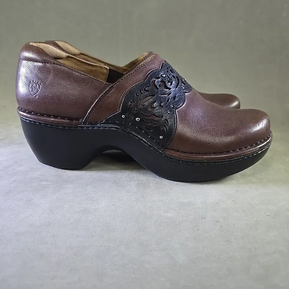 Ariat Shoes Womens Size 10B Leather Slip On Comfort Clog Floral 20838 - Picture 8 of 11